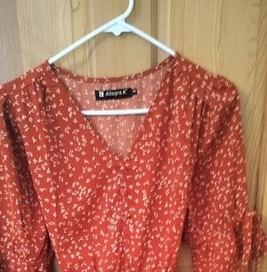 Allegra K Rust Floral Top